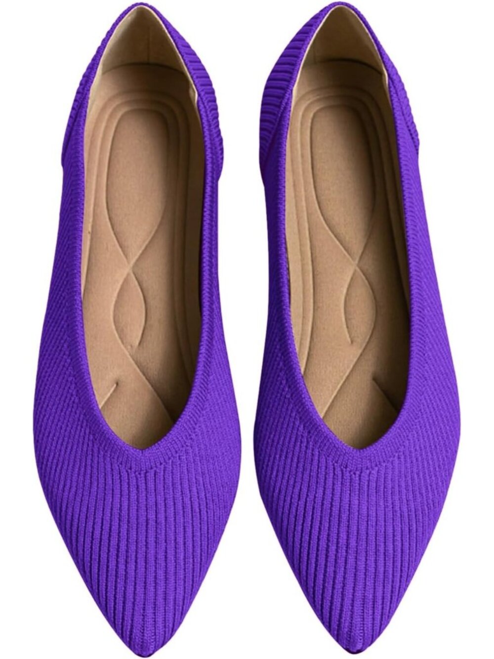 Women's Purple Pointed Toe Knit Flats Ballet Rubber Comfortable Slip On Shoes